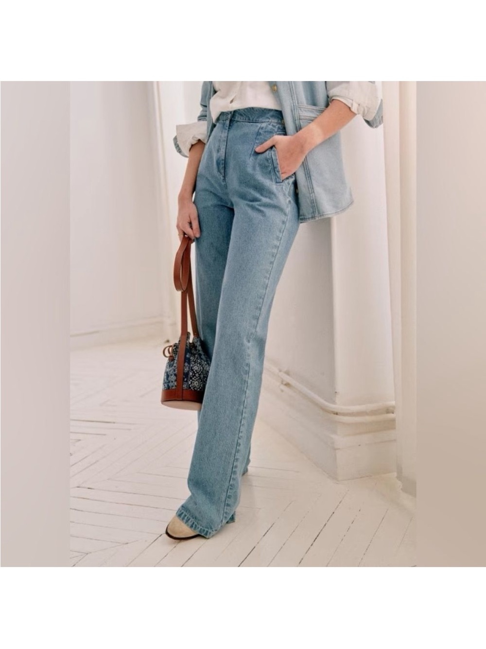 Sezane Martin Trouser. High-Rise Straight-Leg Women’s Jeans - Light Blue
